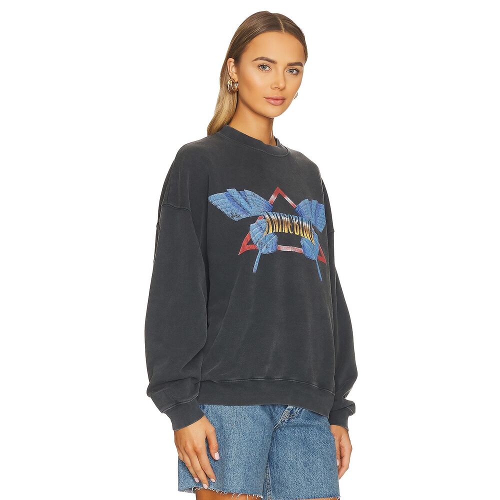 Anine Bing Washed Black Graphic Sweatshirt with Blue & Red Print